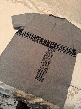Versace Gray Short Sleeve Logo Band Tee